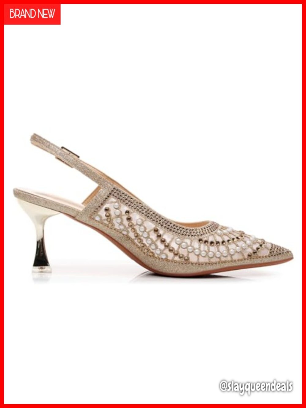 Women's Slingback Pump Heel with Metal Ornament - Picture 3 of 5